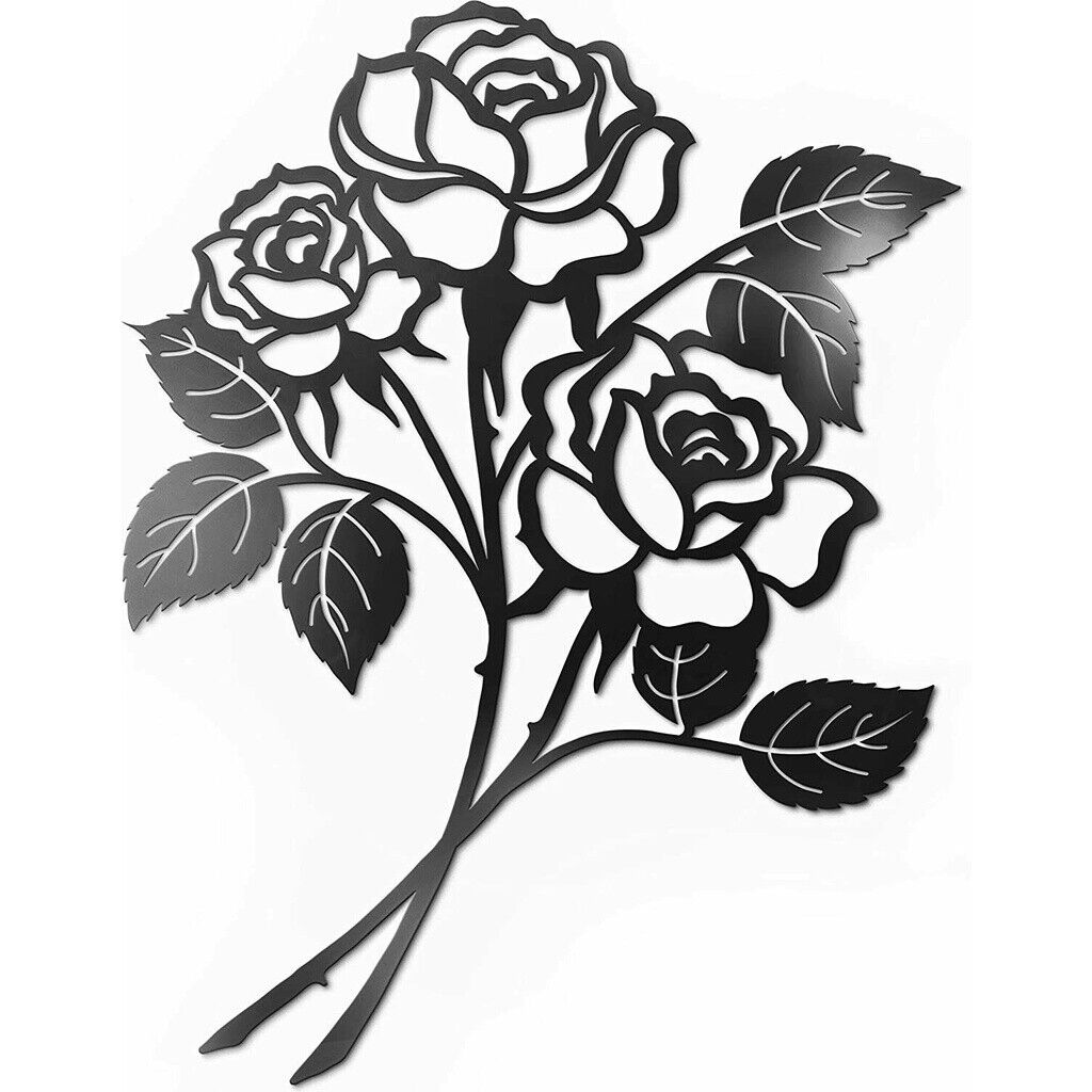Giant Roses Wall Decor Black Metal Art Ornaments Artwork Wall Stickers Shape
