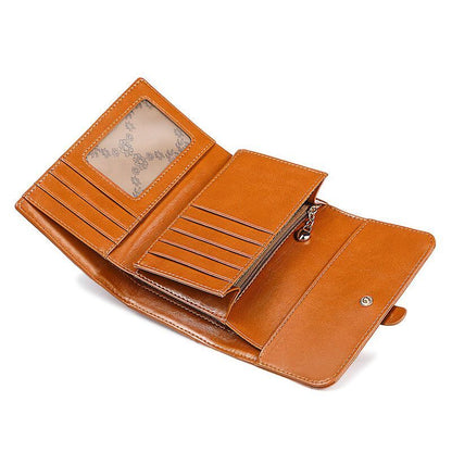 Genuine Leather Wallets Short Clutch Purse 3 Fold Card Coin Bag RFID 9*3*14 CM