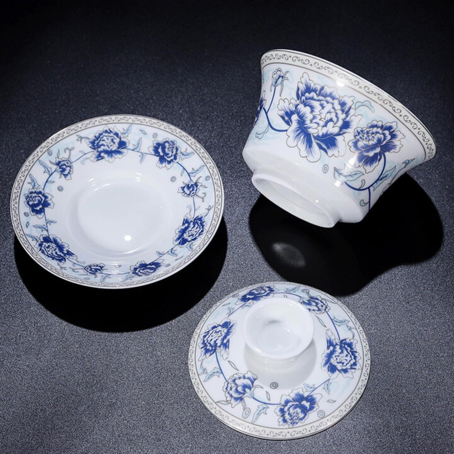 Blue White Porcelain Gaiwan Teacup 260ml 8.6oz Handmade Chinese Kungfu Tea Set