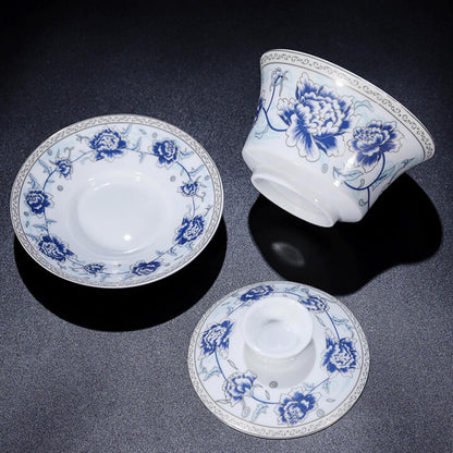 Blue White Porcelain Gaiwan Teacup 260ml 8.6oz Handmade Chinese Kungfu Tea Set