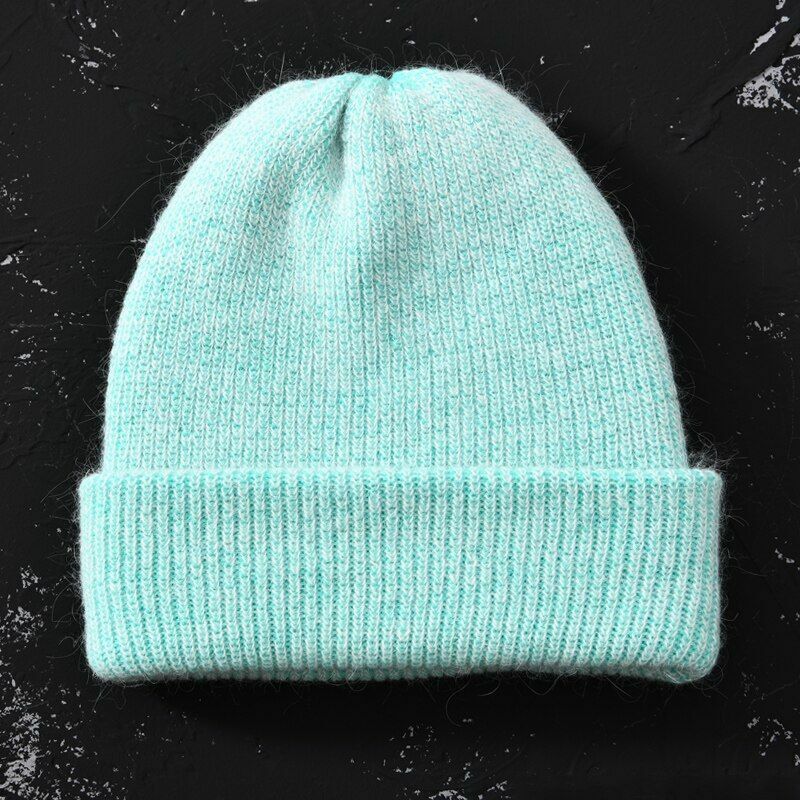 Hat Women Cashmere Knitted Beanies Thick Warm Wool Angora Beanie Polyester Solid