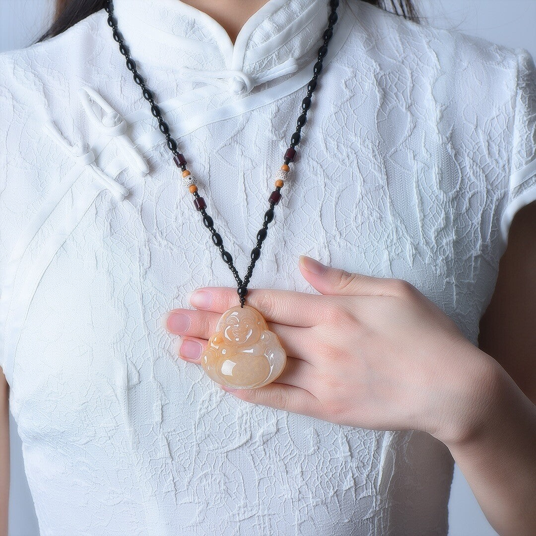 Jade Hand Carving Buddhism Potbelly Maitreya Buddha Pendant