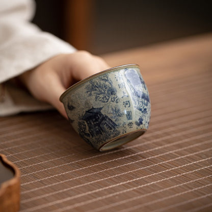 120ml Exquisitely Ceramics Retro Blue and White Porcelain Tea Cup Tasting Cup