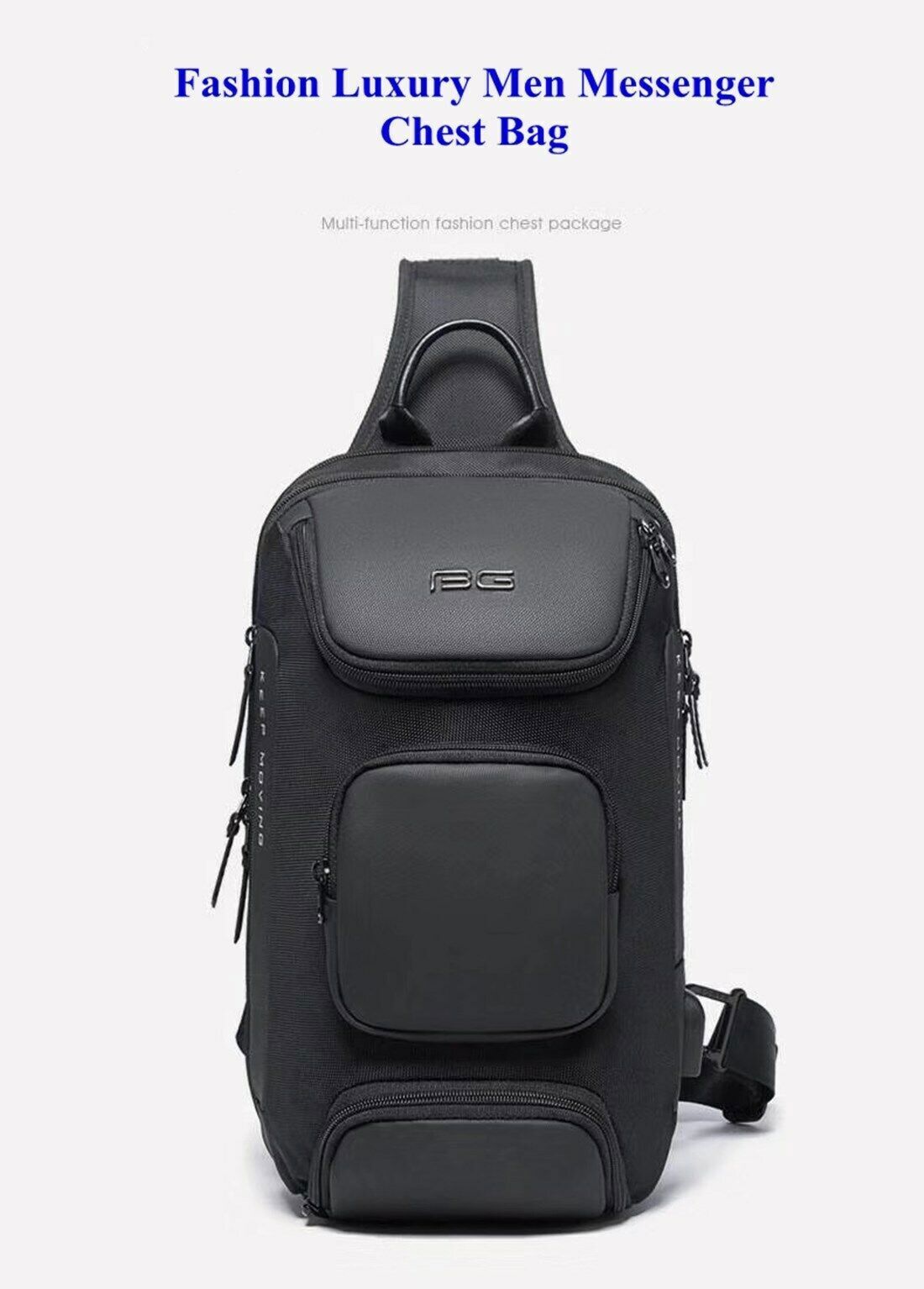 BG Men Messenger Shoulder Bag Short Trip Chest Travel Bag Pack+USB Port Luxury