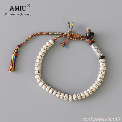 Natural Bodhi Beads Tibetan Buddhist Braided Cotton Thread LuckKnots Bracelet