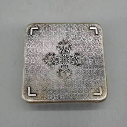 Rare Chinese miao silver tibet silver OLD handmade lotus flower inkstone box