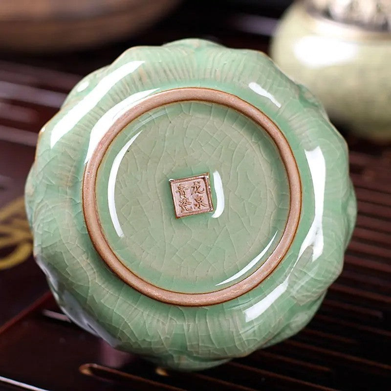 Longquan Celadon Ceramic Buddha Crafts Lotus Incense Burner Incense Coil Censer