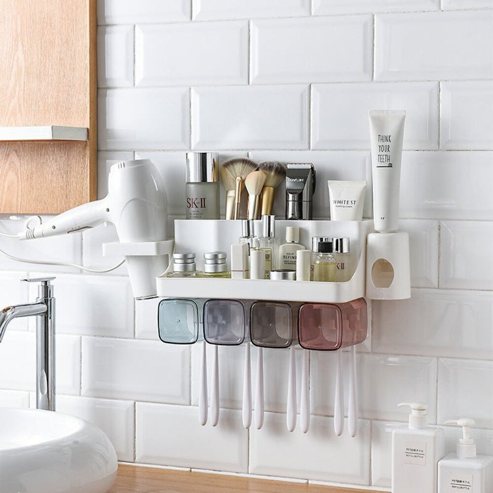 Toothbrush Holder and Toothpaste Dispenser Set - Multi-Functional