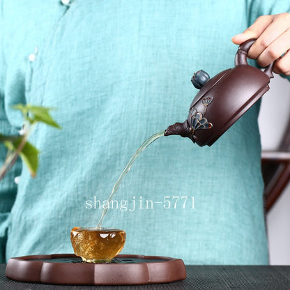 Marked Teapot Full Handmade Pot True Yixing Zisha Purple Clay Ginkgo Leaf Relief