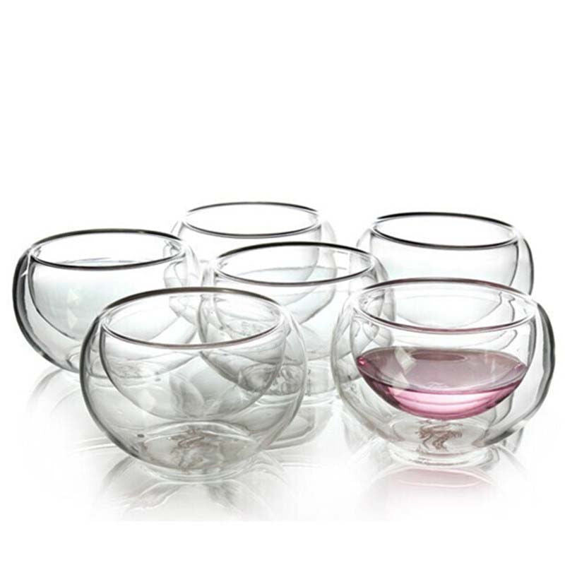 Chinese Tea Cup Tea Set Double Wall Glass Heat Proof Teacup Coffee Tea Set 6Pcs