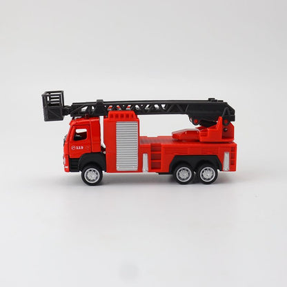 1:72 Diecast Volvo Ladder Fire Truck Metal Car Model Toy Pull Back Door Open