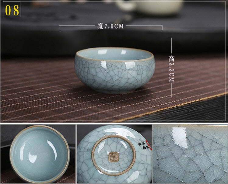 Marked Tea Cup Crackle Glaze Brother Kiln Porcelain Cup Longquan Celadon Cup Tea