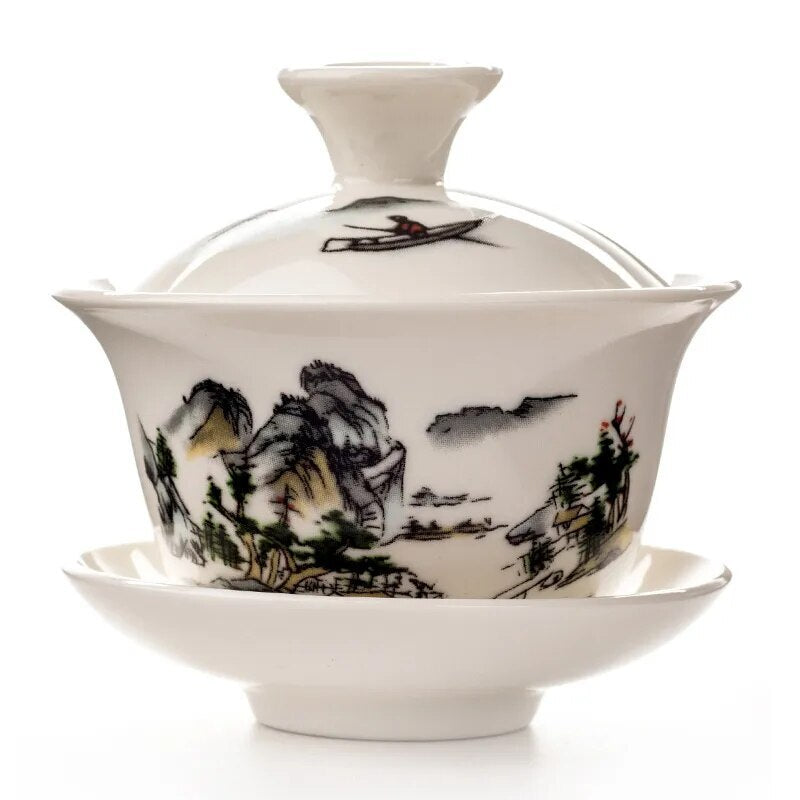 China Hand Painted Tea Set Dehua Gai Wan White Porcelain Gaiwan Tea Porcelain