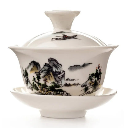 China Hand Painted Tea Set Dehua Gai Wan White Porcelain Gaiwan Tea Porcelain