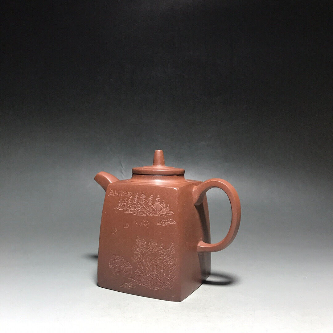 Chinese Yixing Zisha Clay Handmade Exquisite Teapot（刻扁钟 底款：方开明）