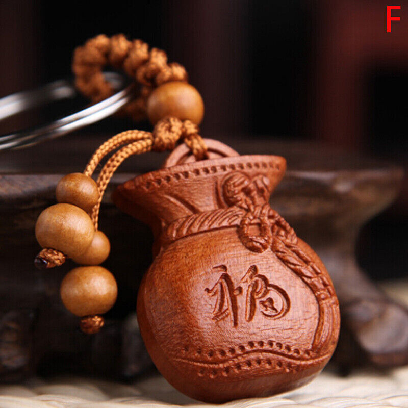 Lucky Jewelry Wood Carving Buckle Buddha Pendant Keychain Car Bag Keyrinzo