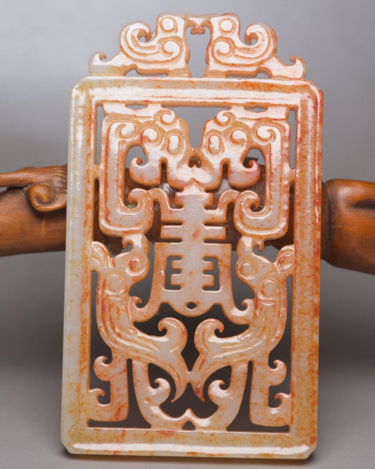 Chinese Antique Natural Hetian Jade Hand Carved Exquisite Statue Lucky Pendant