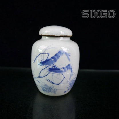 Old Chinese Pots Blue and White Porcelain Hand Painted Shrimp Jar