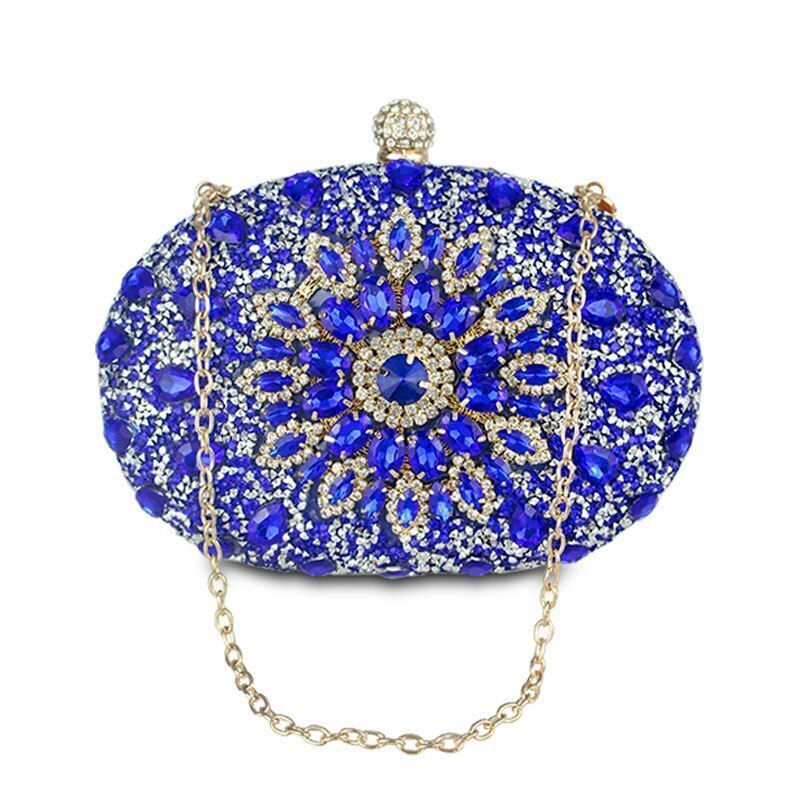 Silver Floral Crystal Clutch Bag Cell Phone Pocket Wallet Purse Handbag Nylon