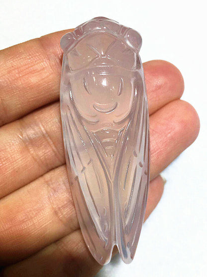 New Natural Quartz Crystal Carved Cicada Gems Pendant Necklace Reiki Jewelry
