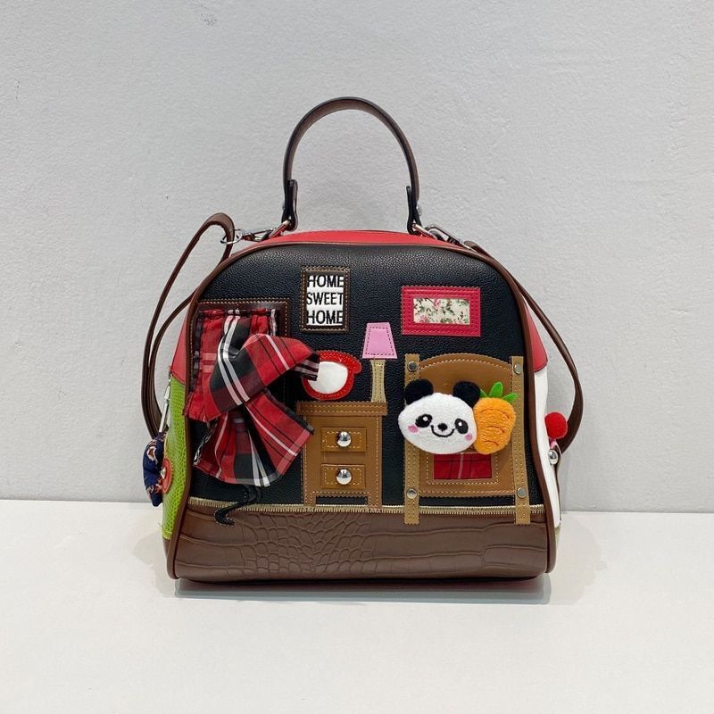 Synthetic Leather Patchwork Embroidery Shoulder Bag Messenger Handbag 23*24*15CM