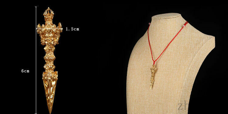 GOLD GILT BUDDHIST PHURBA BLESSED PENDANT AMULET: MAGIC DAGGER Decoration