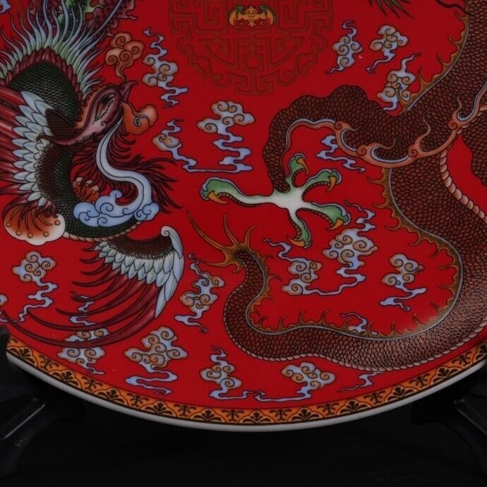 10.2''in Chinese Famille Rose Porcelain Dragon Phoenix Pattern Plate Dish