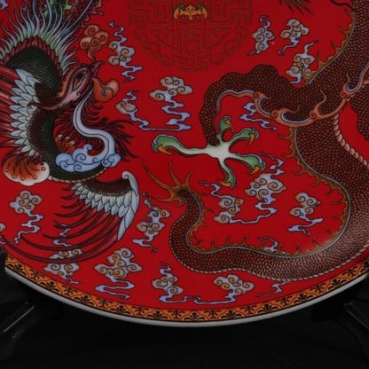 10.2''in Chinese Famille Rose Porcelain Dragon Phoenix Pattern Plate Dish