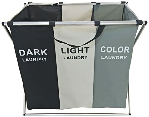 3 Section Collapsible Laundry Basket-Dark, Light & Color Clothes 26"x15"x23.5"