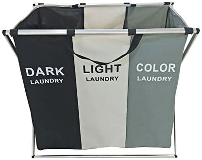 3 Section Collapsible Laundry Basket-Dark, Light & Color Clothes 26"x15"x23.5"