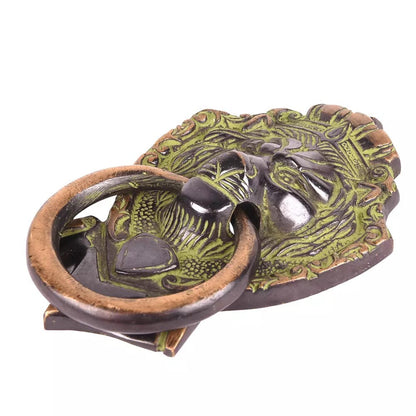 Antique Look Brass Lion Head Door Knocker Ring With Patina Door Bell Home Decor