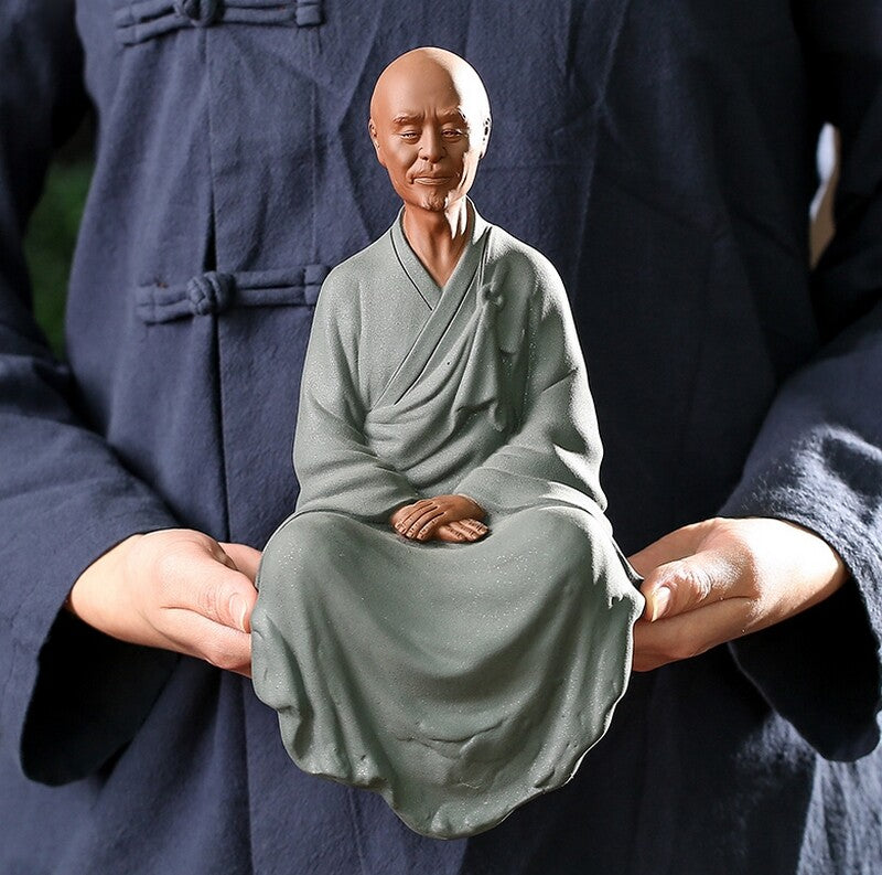 Chinese Zi Sha Meditation Old Monk Statue Buddhism Figure Zen Table Decor