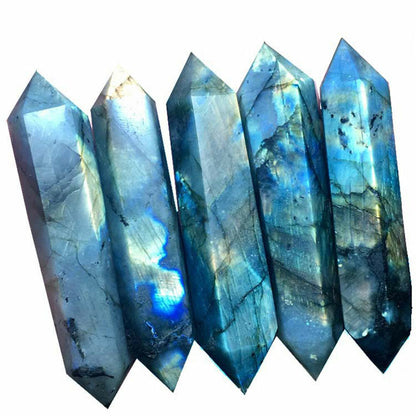 1pc Natural Labradorite Quartz Crystal Point Wand Reiki Healing Obelisk