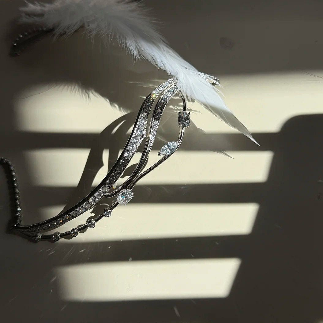 Feather & Sparkling Waterdrop Choker Necklace - Layered Collarbone Chain
