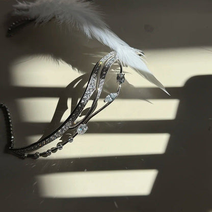 Feather & Sparkling Waterdrop Choker Necklace - Layered Collarbone Chain
