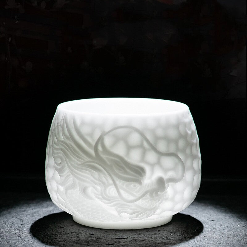 Handmade Tea Cup Porcelain Dragon Carved Master Cup 180ml China Tea Cup Ceramic