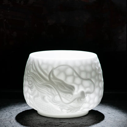 Handmade Tea Cup Porcelain Dragon Carved Master Cup 180ml China Tea Cup Ceramic