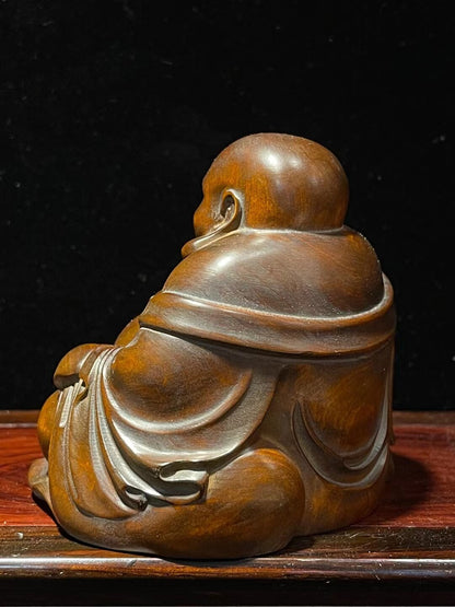 Chinese Boxwood Wood Hand Carved Maitreya Buddha Statue