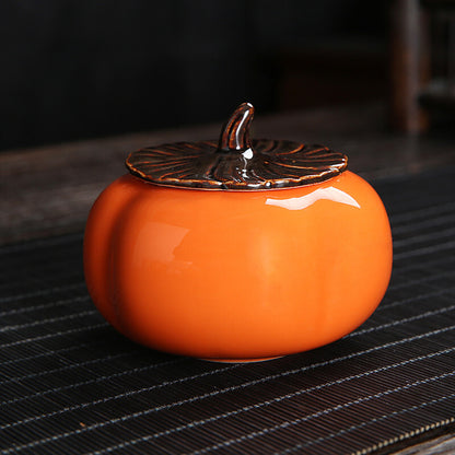 3.5inch Ceramics Persimmon Tea Jar Tea Bag Storage Box Sealed Porcelain Caddy