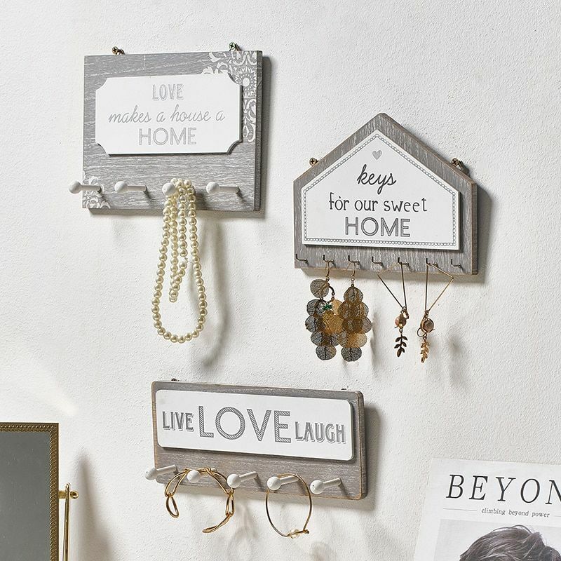 Key Holder Hanger Wall Hanging Wood Wall Organizer Rectangle House Shape Rack