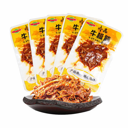 齐晶香辣牛板筋香辣散装即食小吃 Qijing Spicy Beef Plate Tendon Spicy Bulk Instant Snack