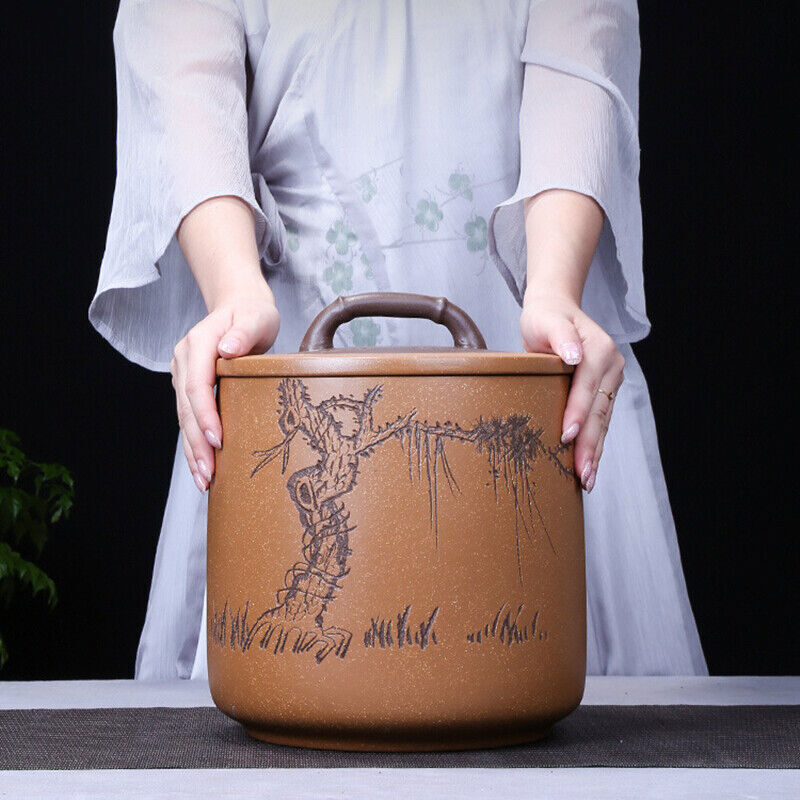 Big Canister With Lid Hand Carved Sealed Jar For Pu'er Tea Cake Yixing Zisha New