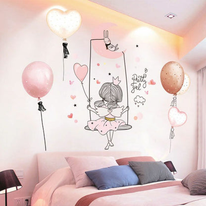 Wall Stickers Cartoon Girl Moon DIY Mural Decals Rooms Bedroom House Decoration