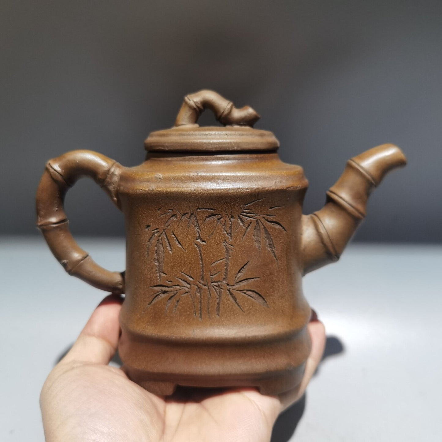 Chinese Yixing Zisha Clay Handmade Exquisite Teapot （四方竹段壶 底款：时大彬 )