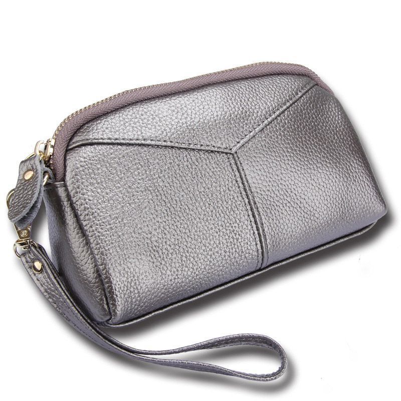 Casual Clutch Bag Genuine Cow Leather Wristlets Handbag Woman Wallet Soft Zipper