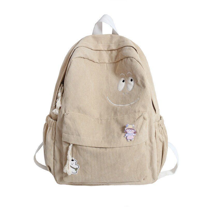 Corduroy Laptop College Backpack Green Cute School Bag Traveling 31*11*39CM Pink