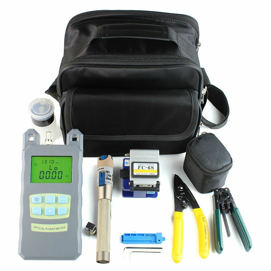 9 in 1 Fiber Optic FTTH Tool Kit Fiber Cleaver Optic Power Meter Wire Stripper