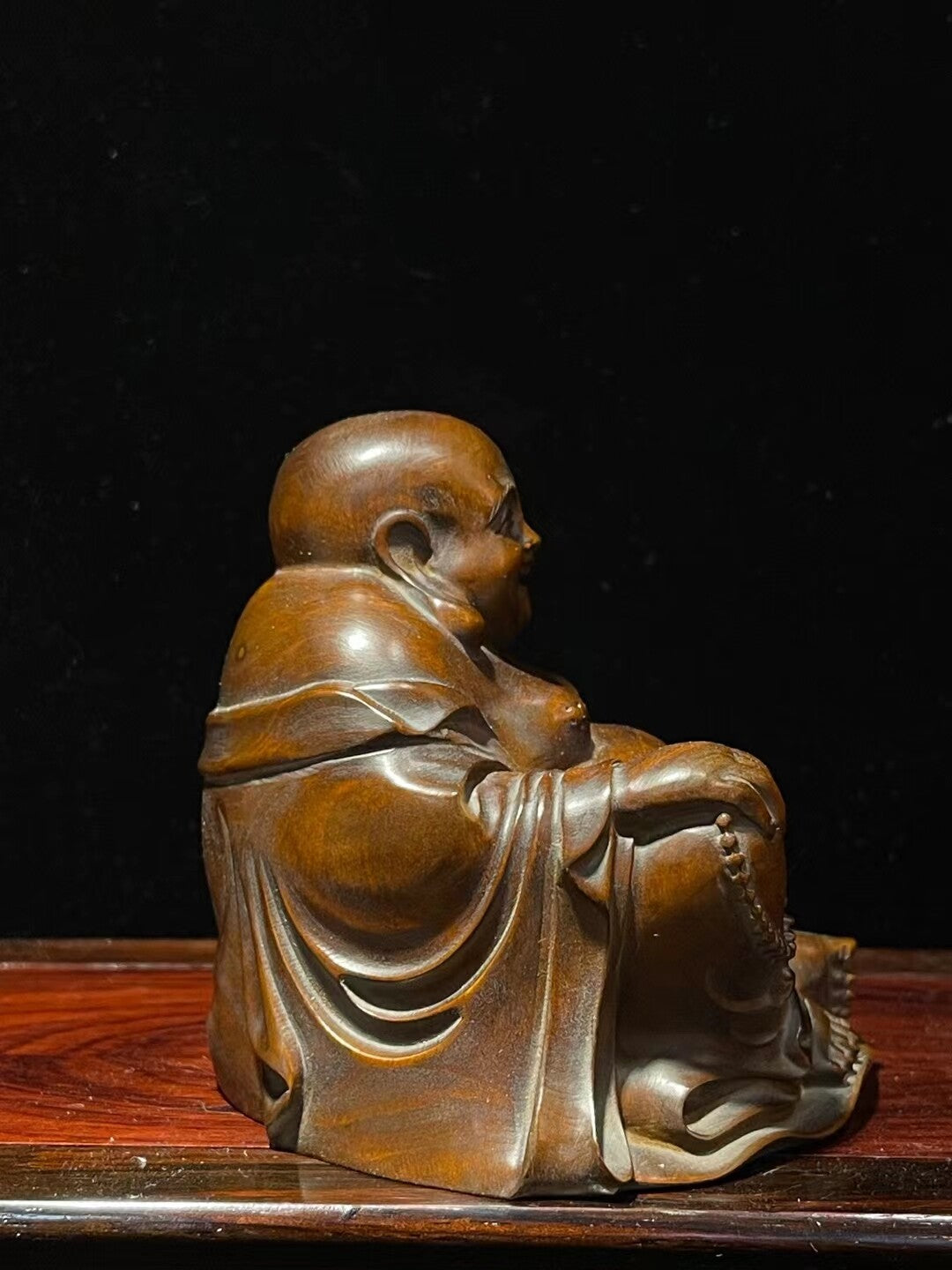 Chinese Boxwood Wood Hand Carved Maitreya Buddha Statue