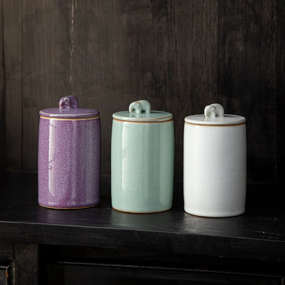 Ceramic Tea Storage Canister with Elephant Lid