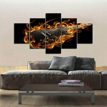 Abstract Fire Guitar Music 5 Piece canvas Wall Art Print Poster Home Decor